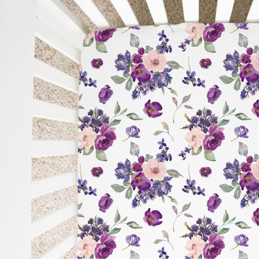 Fitted Crib Sheet Purple And Blush Floral Design Honey Lemonade