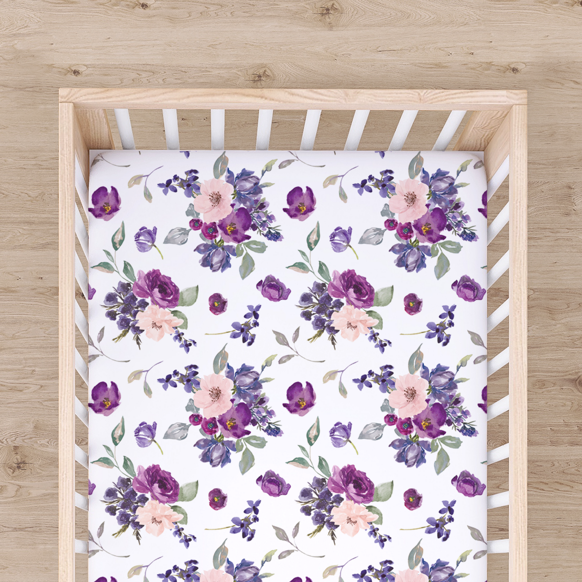 Fitted Crib Sheet Purple And Blush Floral Design Honey Lemonade