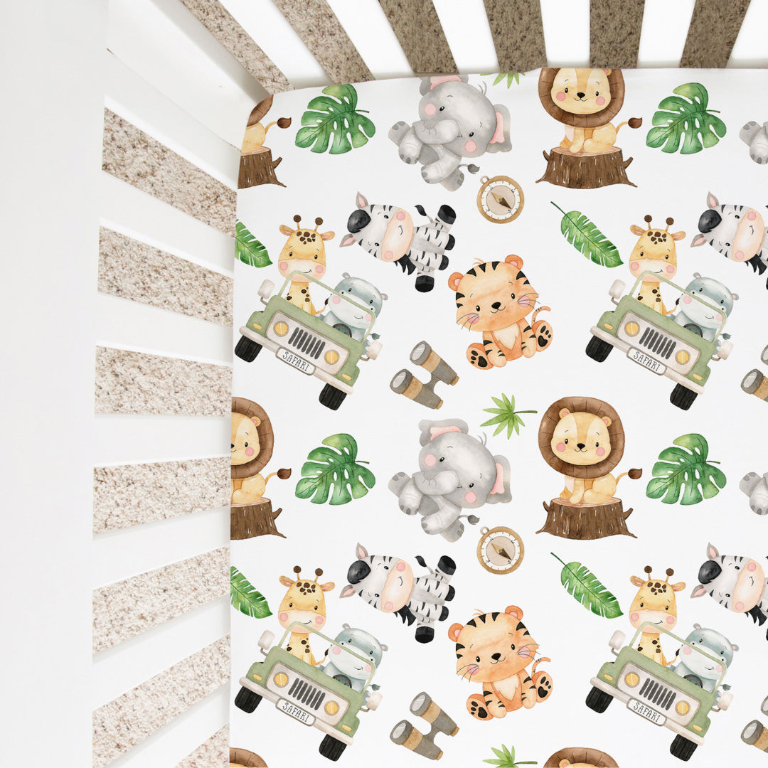 Fitted Crib Sheet Safari Theme Soft Cotton Nursery Bedding Honey Lemonade