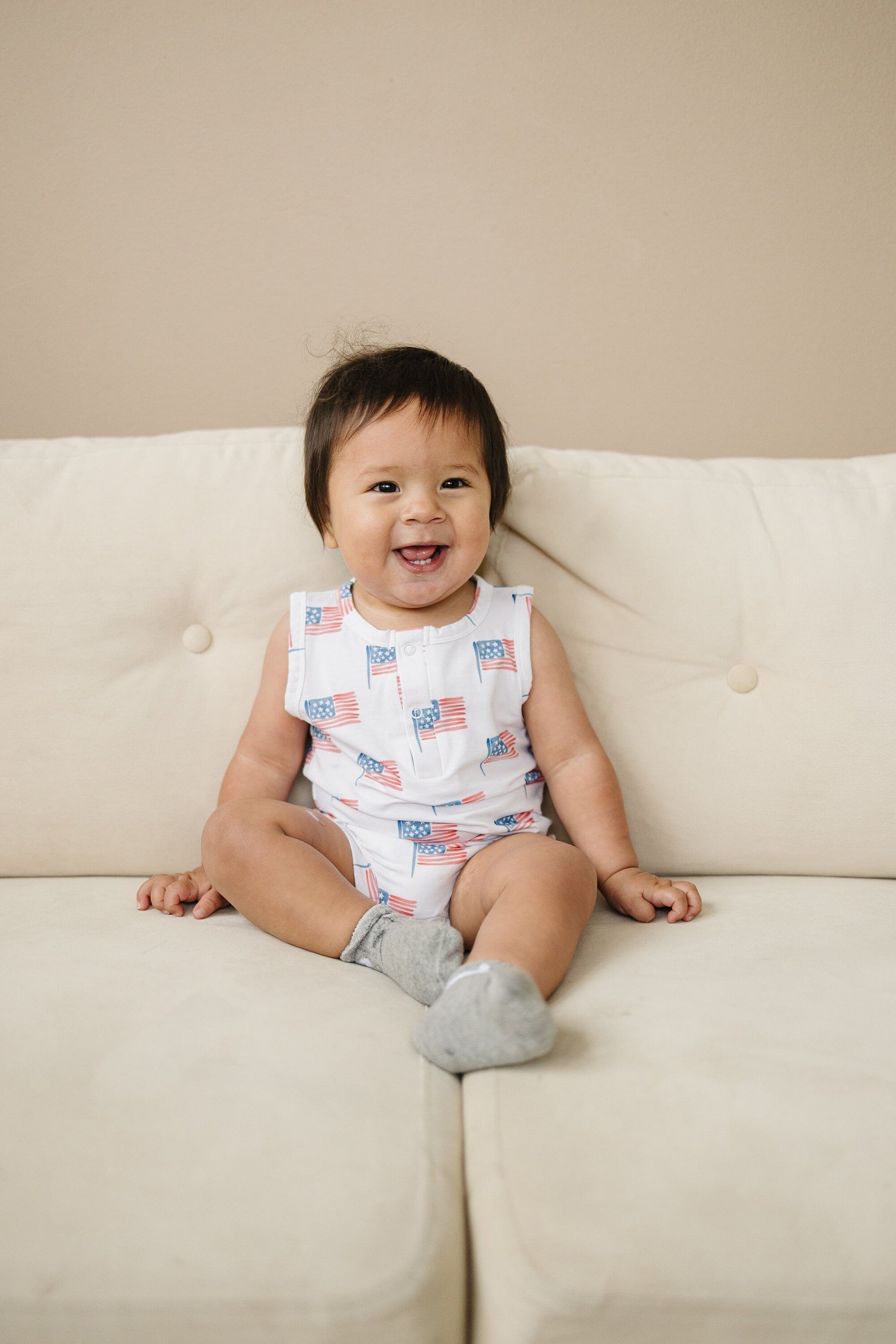Little Joy Co. Flag Print Bamboo Romper