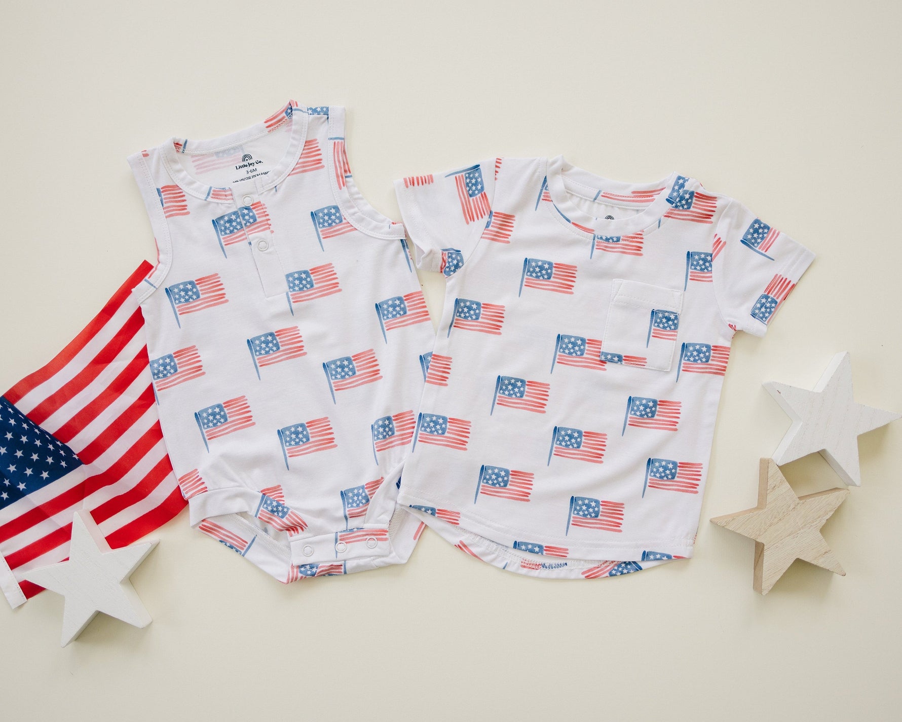 Little Joy Co. Flag Print Bamboo Romper