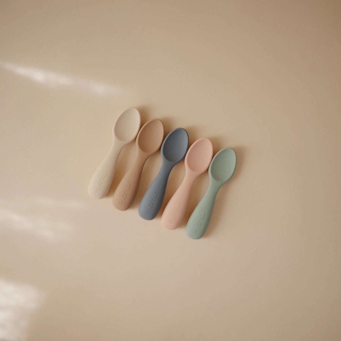 Silicone Toddler Starter Spoons Non Toxic Food Grade Gentle on Gums Easy Grip Handle Mushie