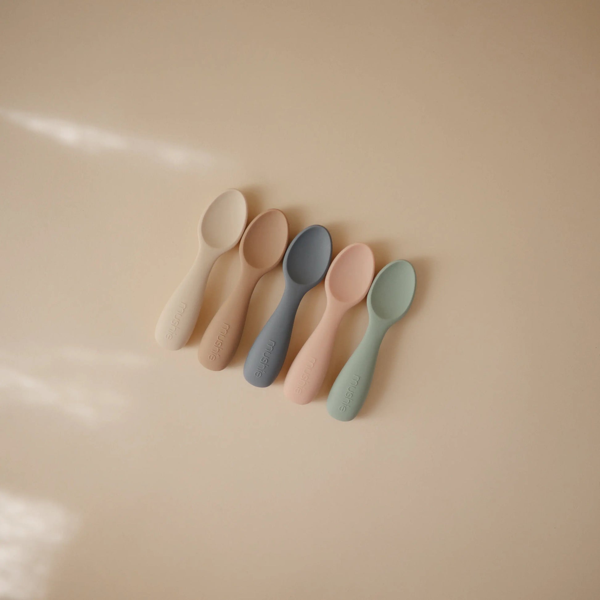 Silicone Toddler Starter Spoons Non Toxic Food Grade Gentle on Gums Easy Grip Handle Mushie