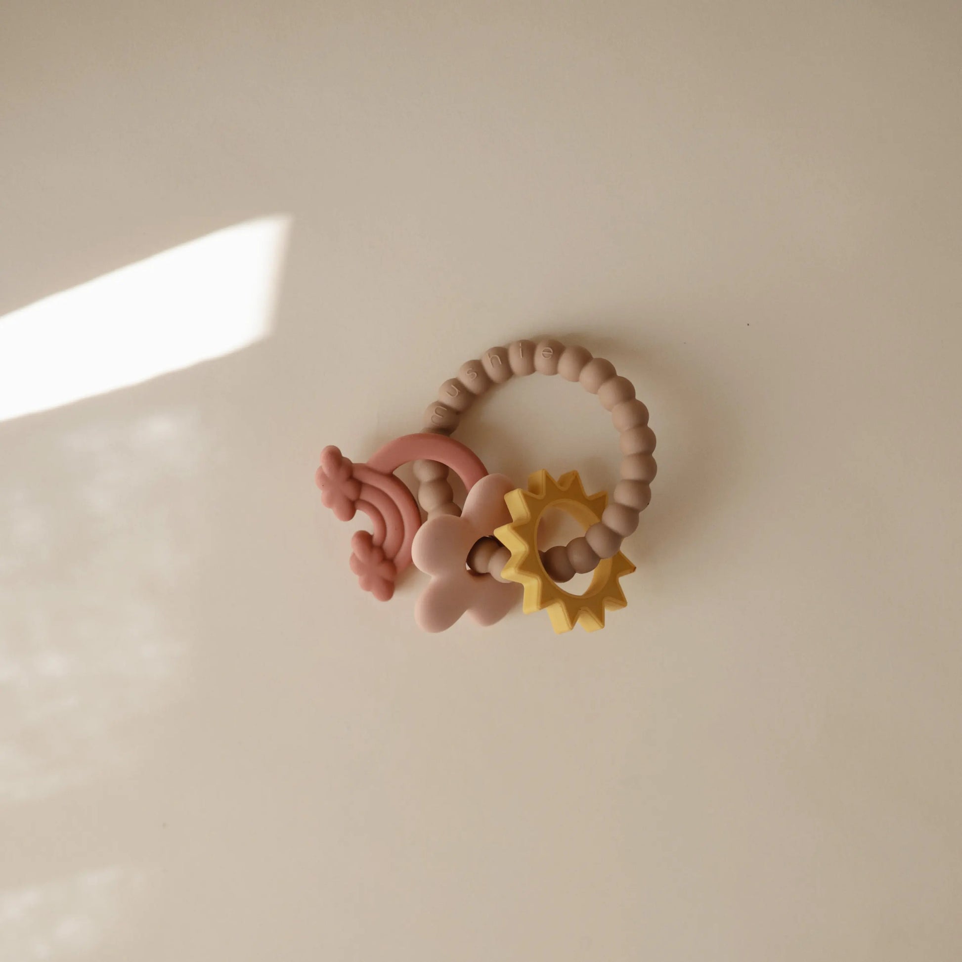 Nature Teething Ring with Sensory Charms and Soothing Textures Mushie