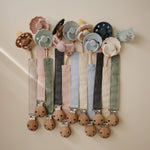 Mushie Linen Pacifier Clip Two Pack with Water Resistant Coating and Faux Wood Silicone Clasp - Baby & Toddler > Baby Health > Pacifier Clips & Holders Pacifier Clip