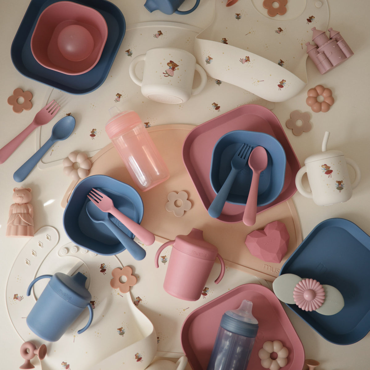 Mushie organic baby dinnerware fork and spoon set for toddlers.