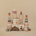 Mushie Coin & Tube Sorting Set. Organic toddler educational fine motor toy.