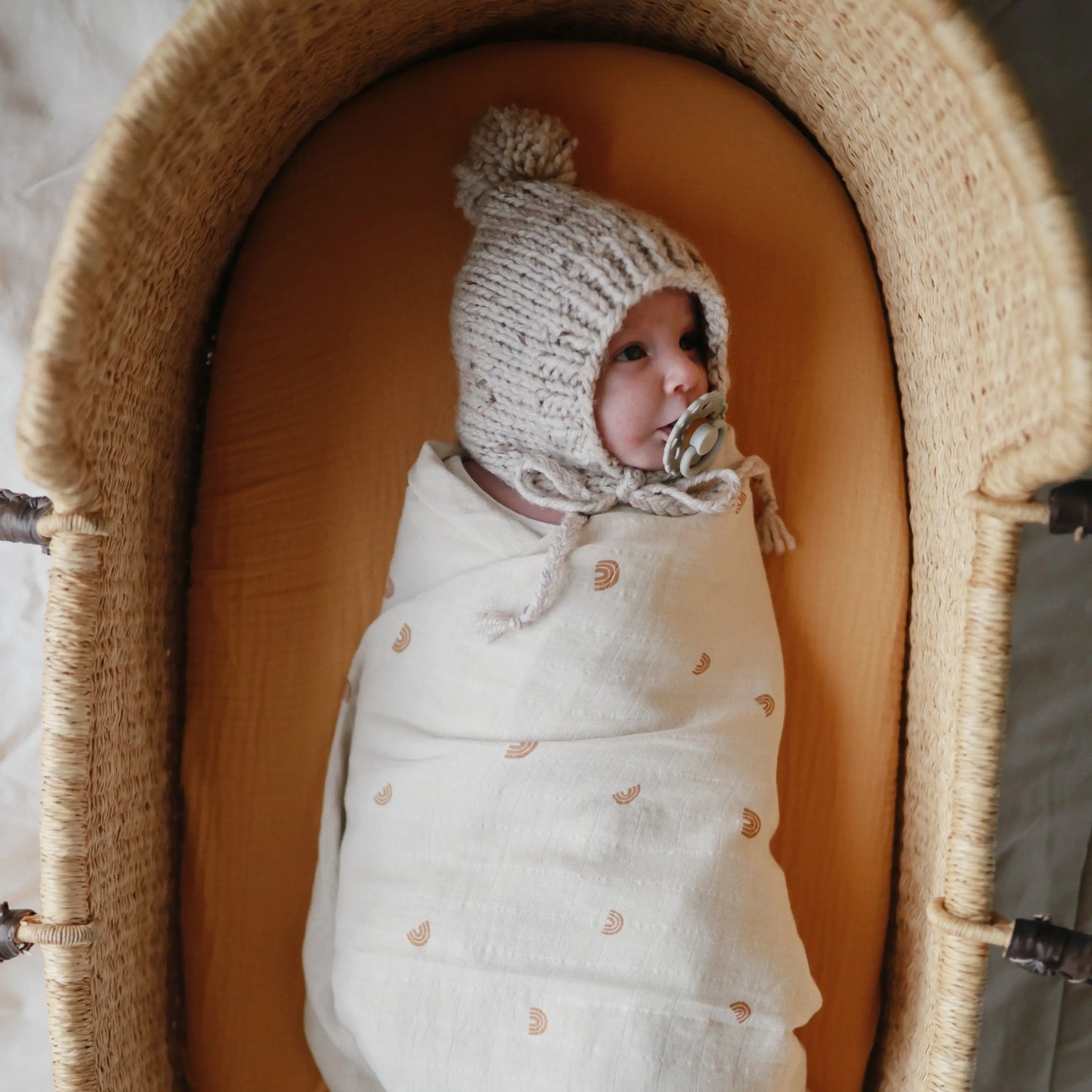 Organic Cotton Muslin Swaddle Blanket for Baby Cuddling and Nursing Mushie