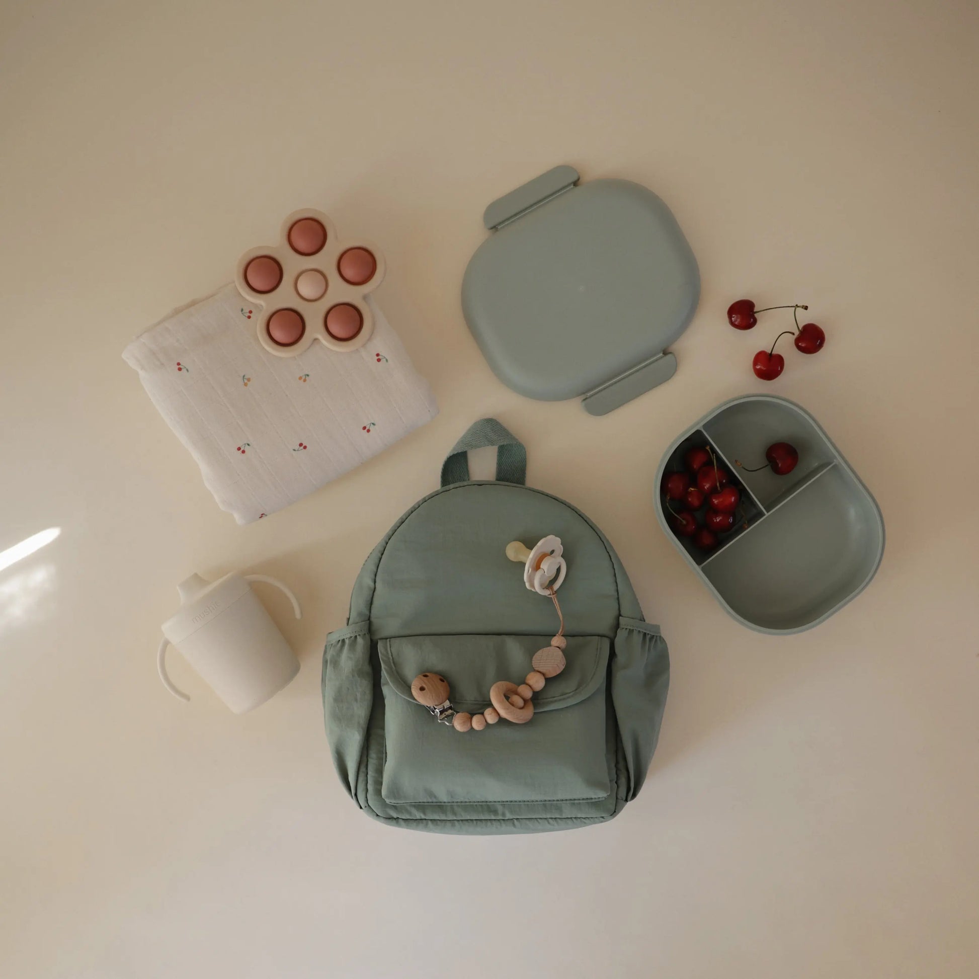 BPA Free Plastic Lunchbox with Built In Compartments and Locking Utensils Mushie