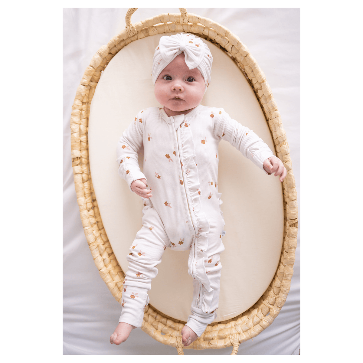 Harp Angel Boutique Fleur Ribbed Baby Pajamas | Ruffle Zipper RomperEveretts Place