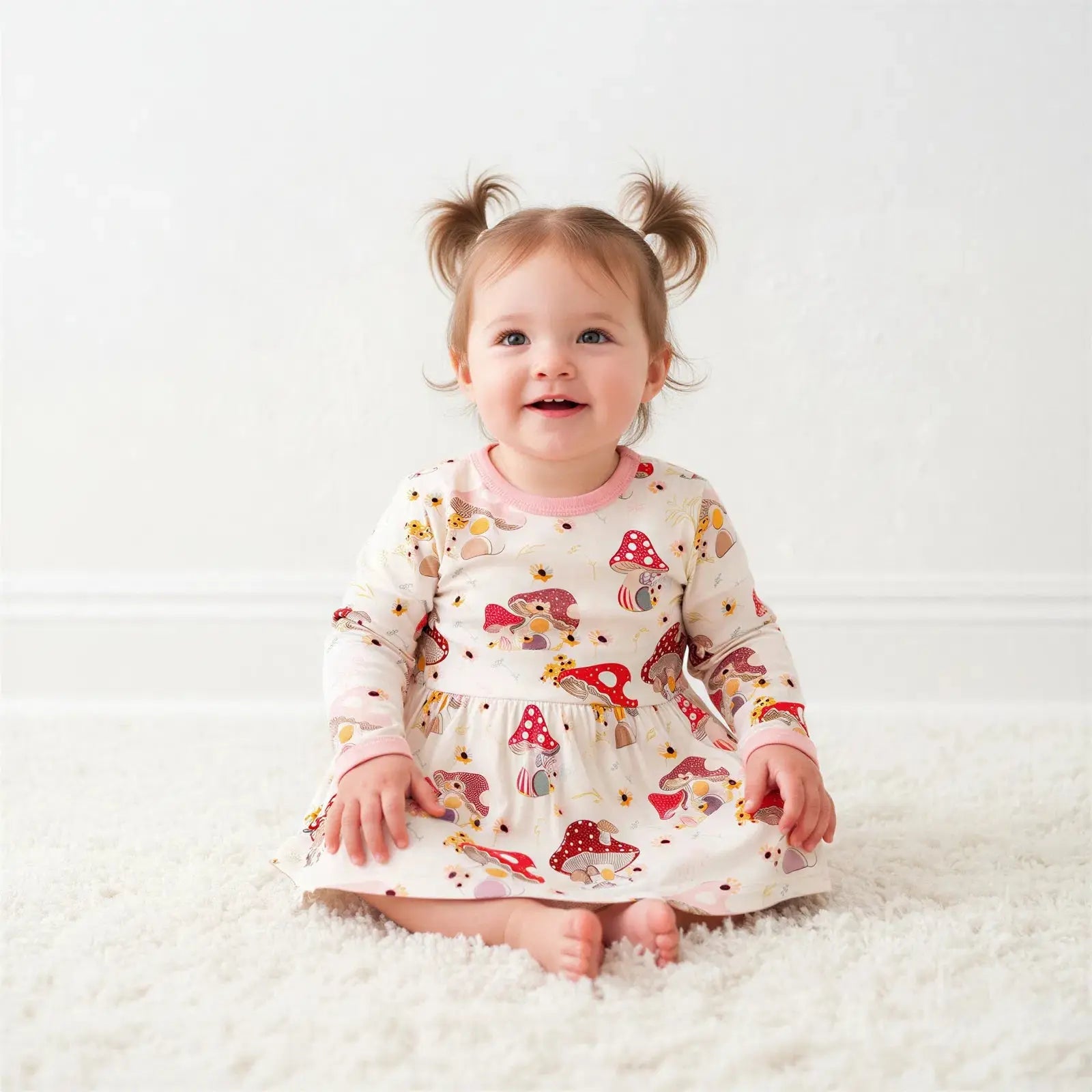 Bestaroo Flora Shrooms Bamboo Long Sleeve Bodysuit Dress With Snap Closure - 