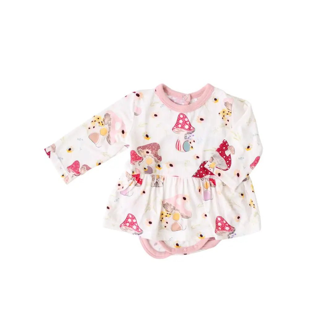 Bestaroo Flora Shrooms Bamboo Long Sleeve Bodysuit Dress With Snap Closure - 