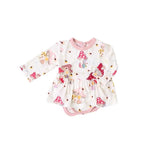 Bestaroo Flora Shrooms Bamboo Long Sleeve Bodysuit Dress With Snap Closure - 