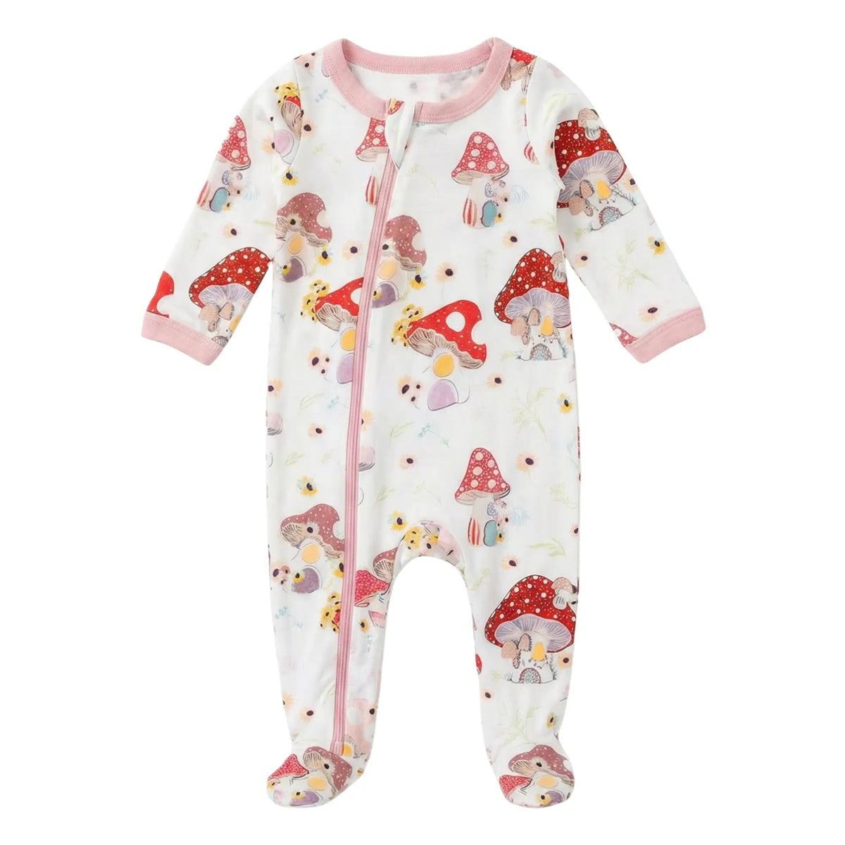 Bestaroo Flora Shrooms Footie Baby Onesie With Dual Zipper Easy Change - 