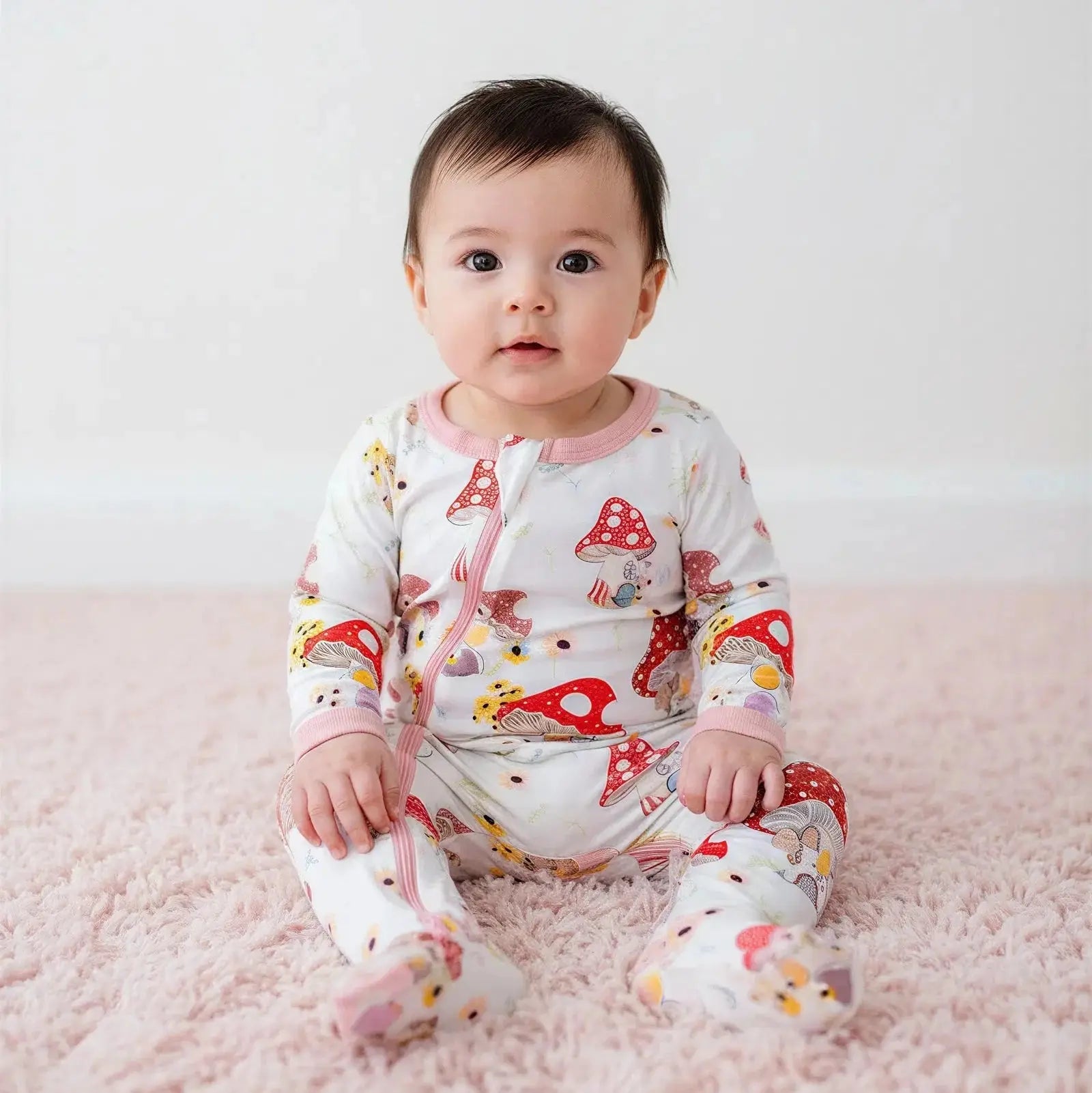 Bestaroo Flora Shrooms Footie Baby Onesie With Dual Zipper Easy Change - 
