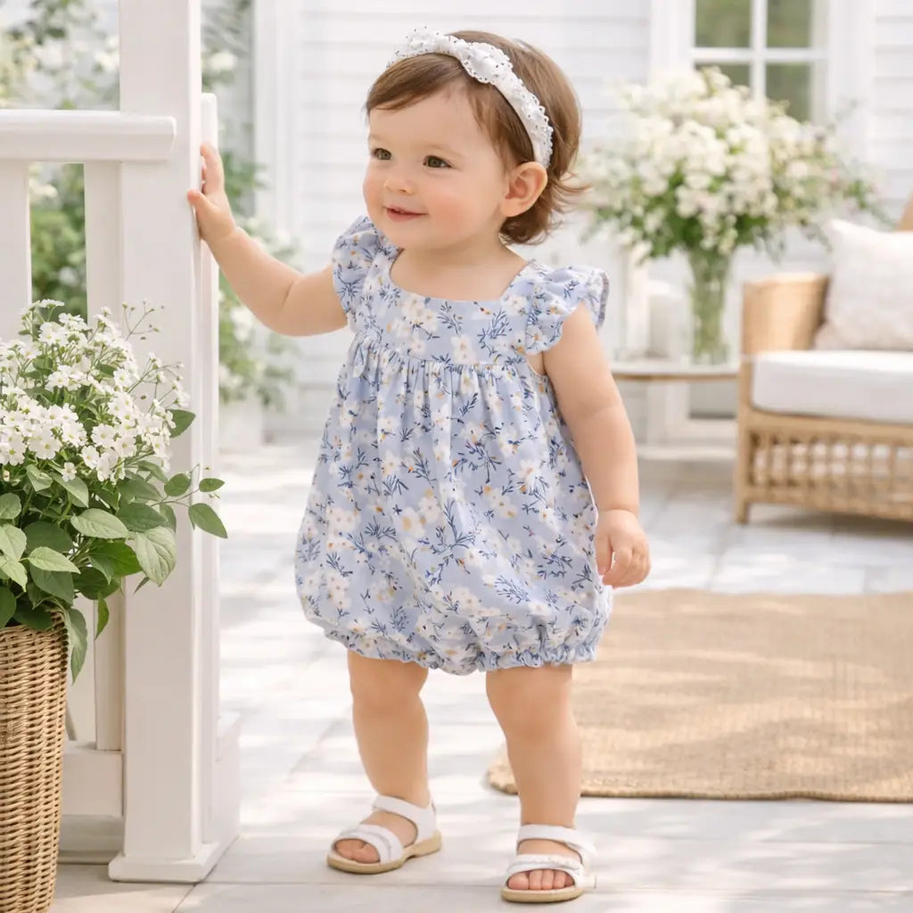 Tesa Babe Floral Baby Romper – Soft Cotton One - Piece with Ruffles - 