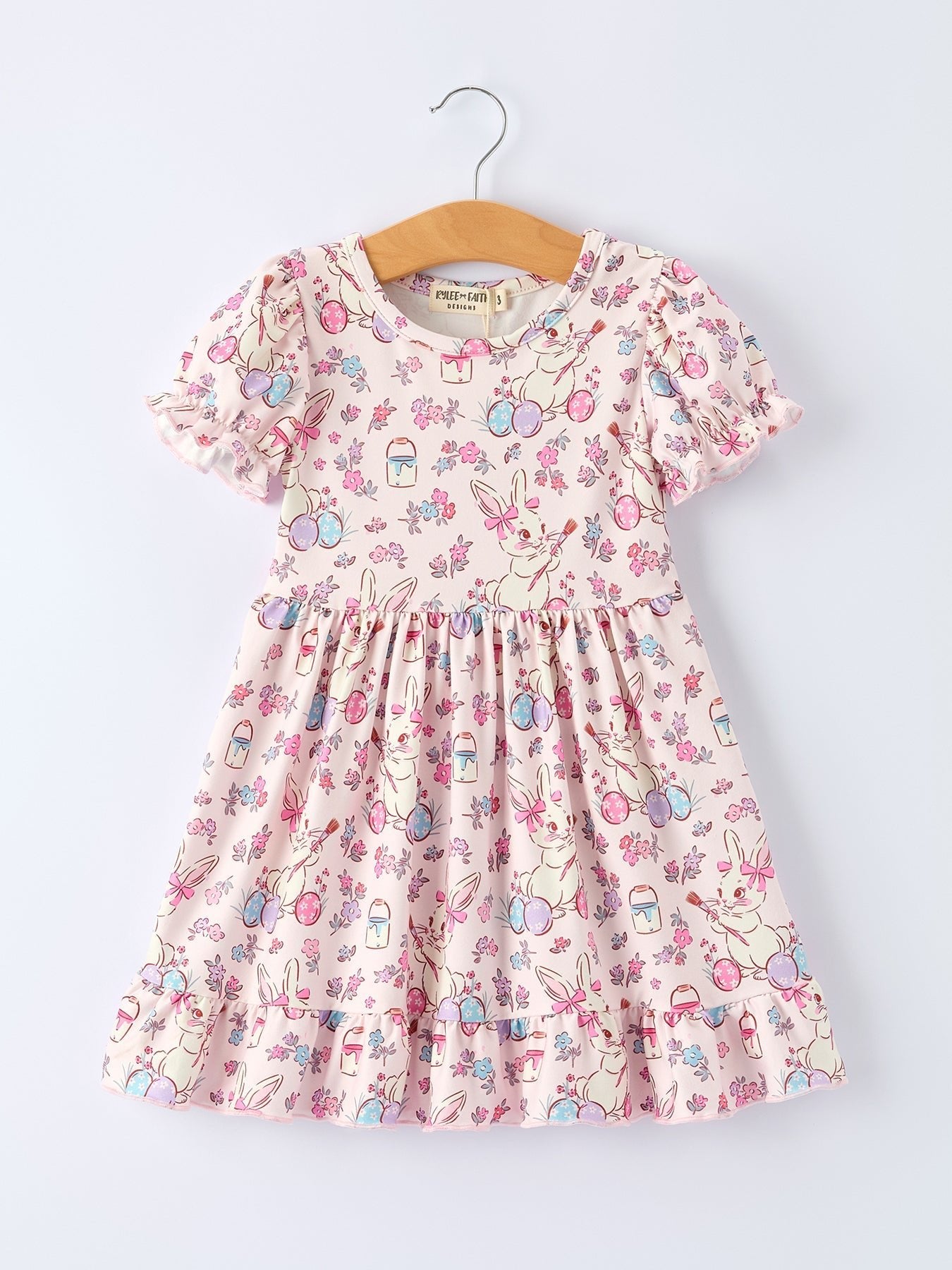 Rylee Faith Designs Floral Bunny Girls Ruffle Hem Dress - 