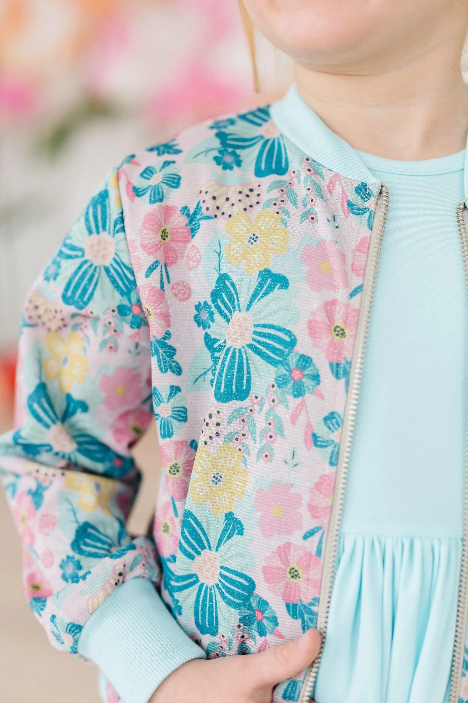 Floral Garden Shimmer Jacket - Sleeve, Textile, Pink, Happiness, Zipper | Everetts Place