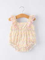 Rylee Faith Designs Floral Girls Smocked Ruffle Romper - 