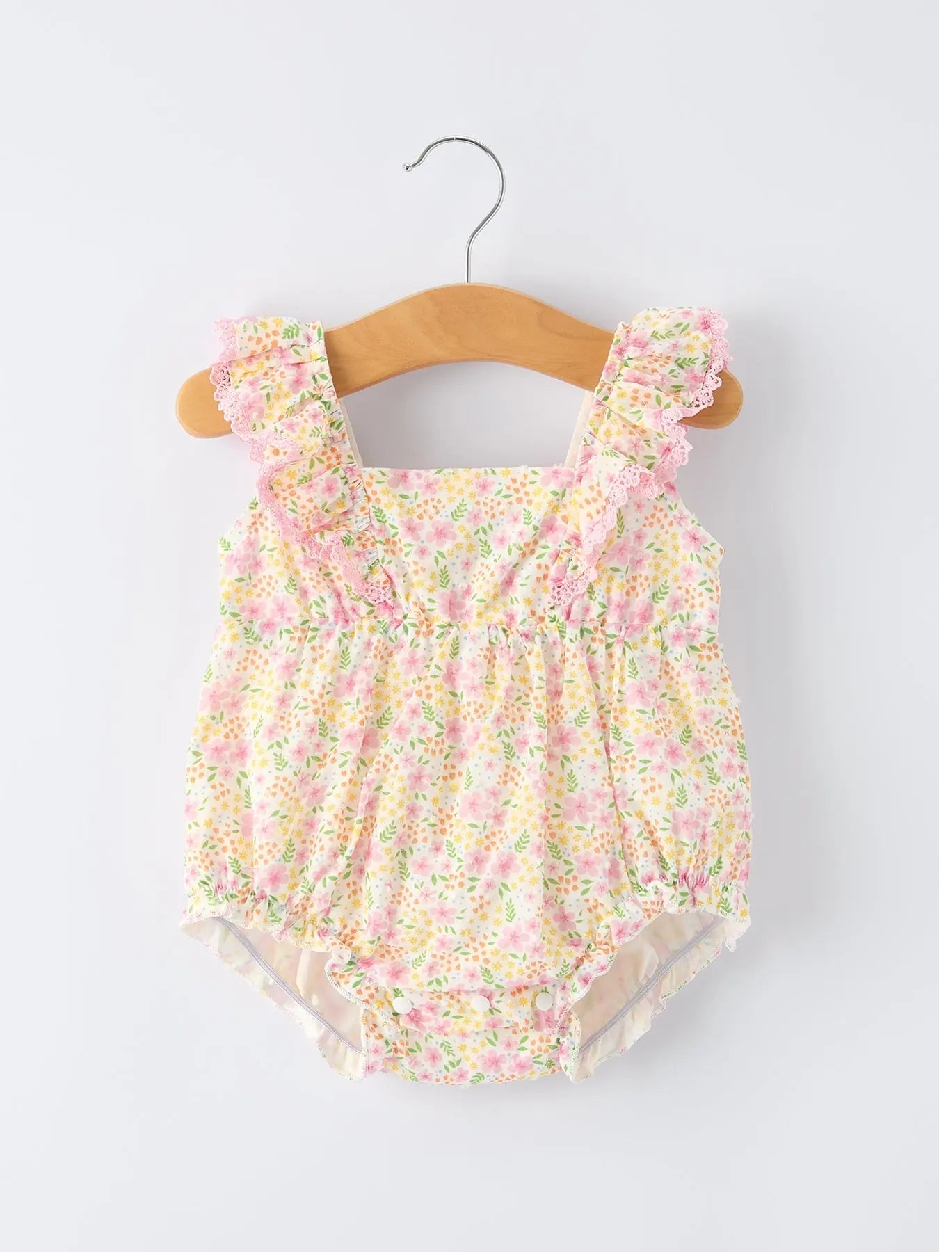 Rylee Faith Designs Floral Girls Smocked Ruffle Romper - 