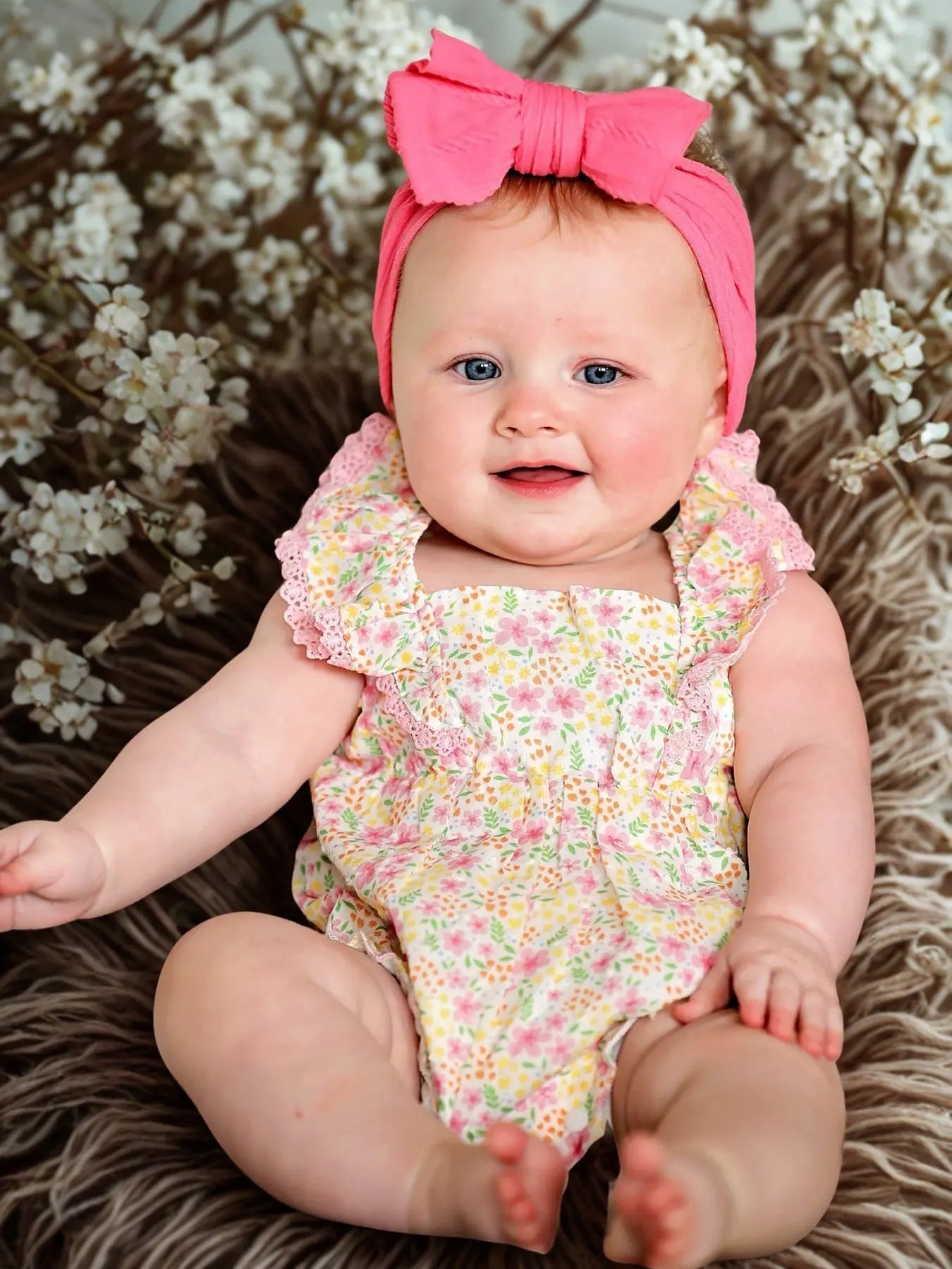 Rylee Faith Designs Floral Girls Smocked Ruffle Romper - 