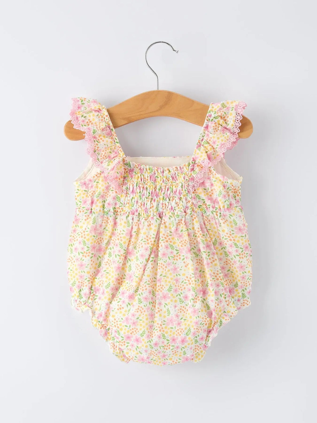 Rylee Faith Designs Floral Girls Smocked Ruffle Romper - 