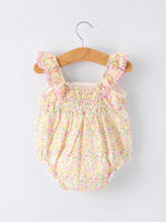 Rylee Faith Designs Floral Girls Smocked Ruffle Romper - 