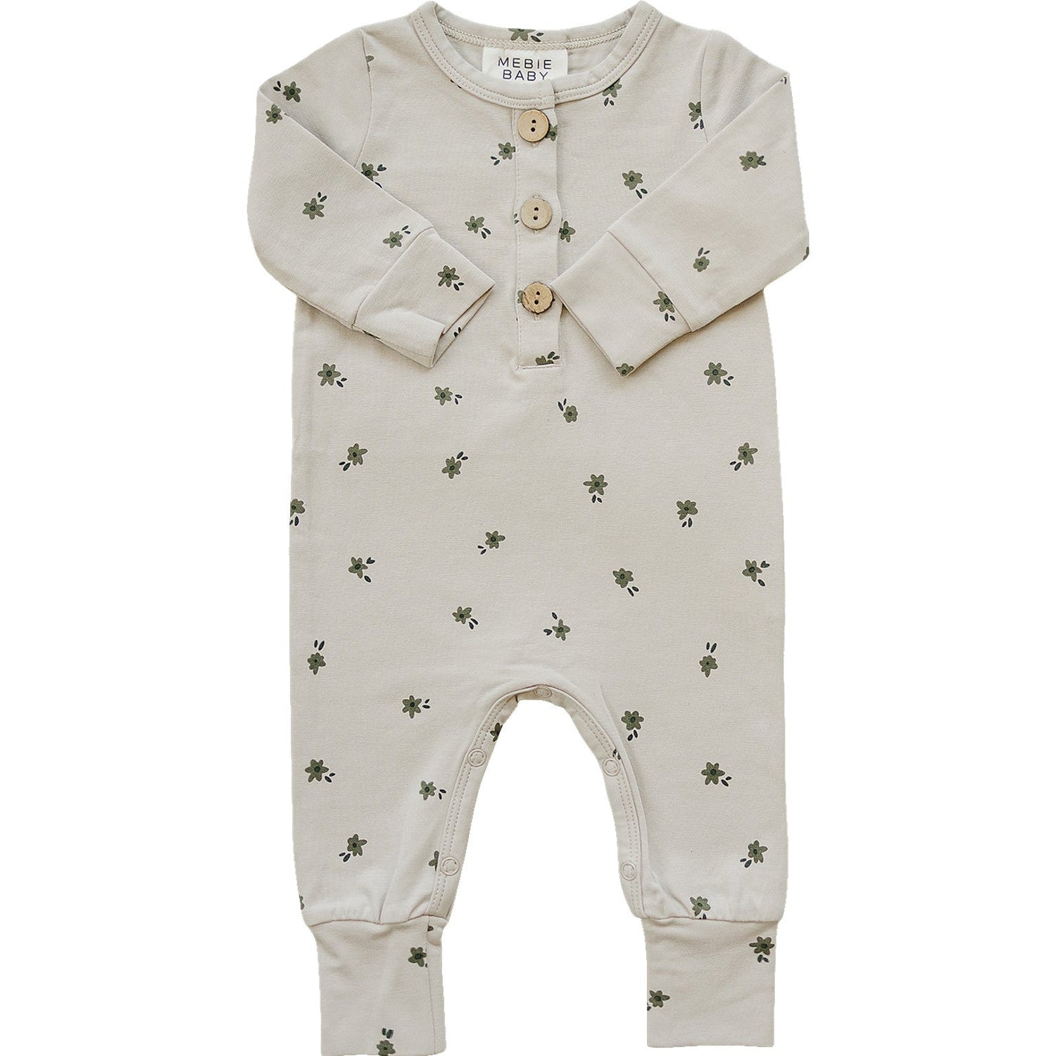 Mebie Baby Floral Long Sleeve Button Romper for Babies Soft Cotton - 
