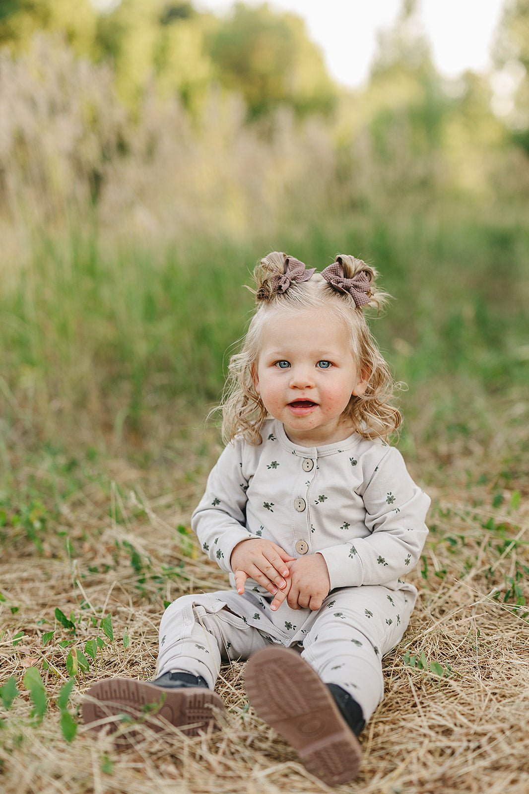 Mebie Baby Floral Long Sleeve Button Romper for Babies Soft Cotton - 