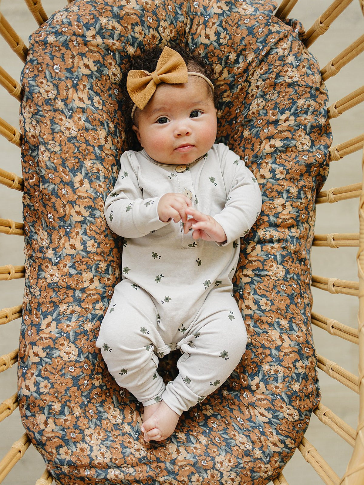 Mebie Baby Floral Long Sleeve Button Romper for Babies Soft Cotton - 