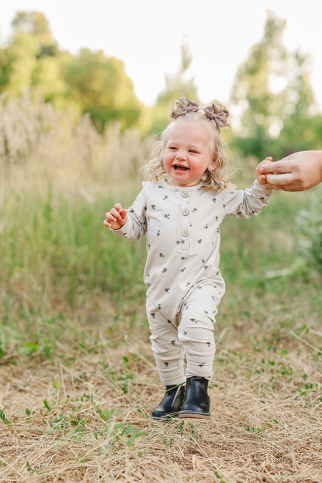 Mebie Baby Floral Long Sleeve Button Romper for Babies Soft Cotton - 