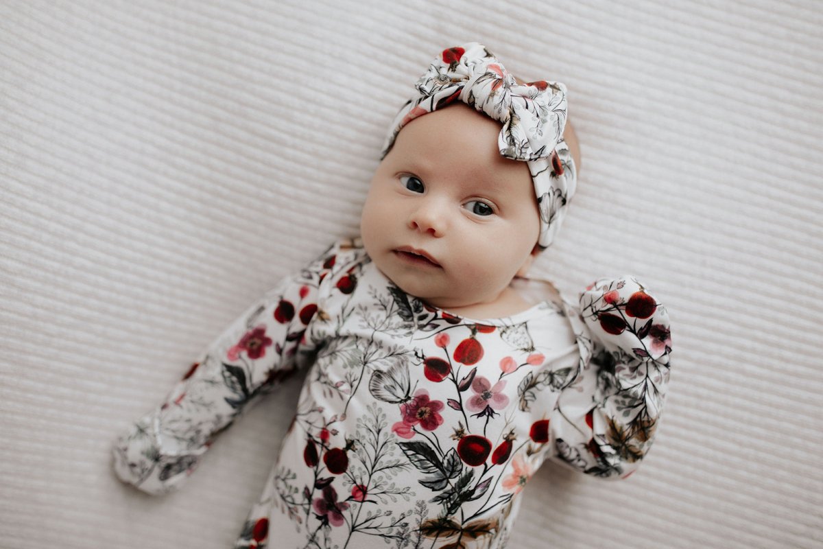 Three Little Tots Floral Newborn Knotted Baby Gown - 
