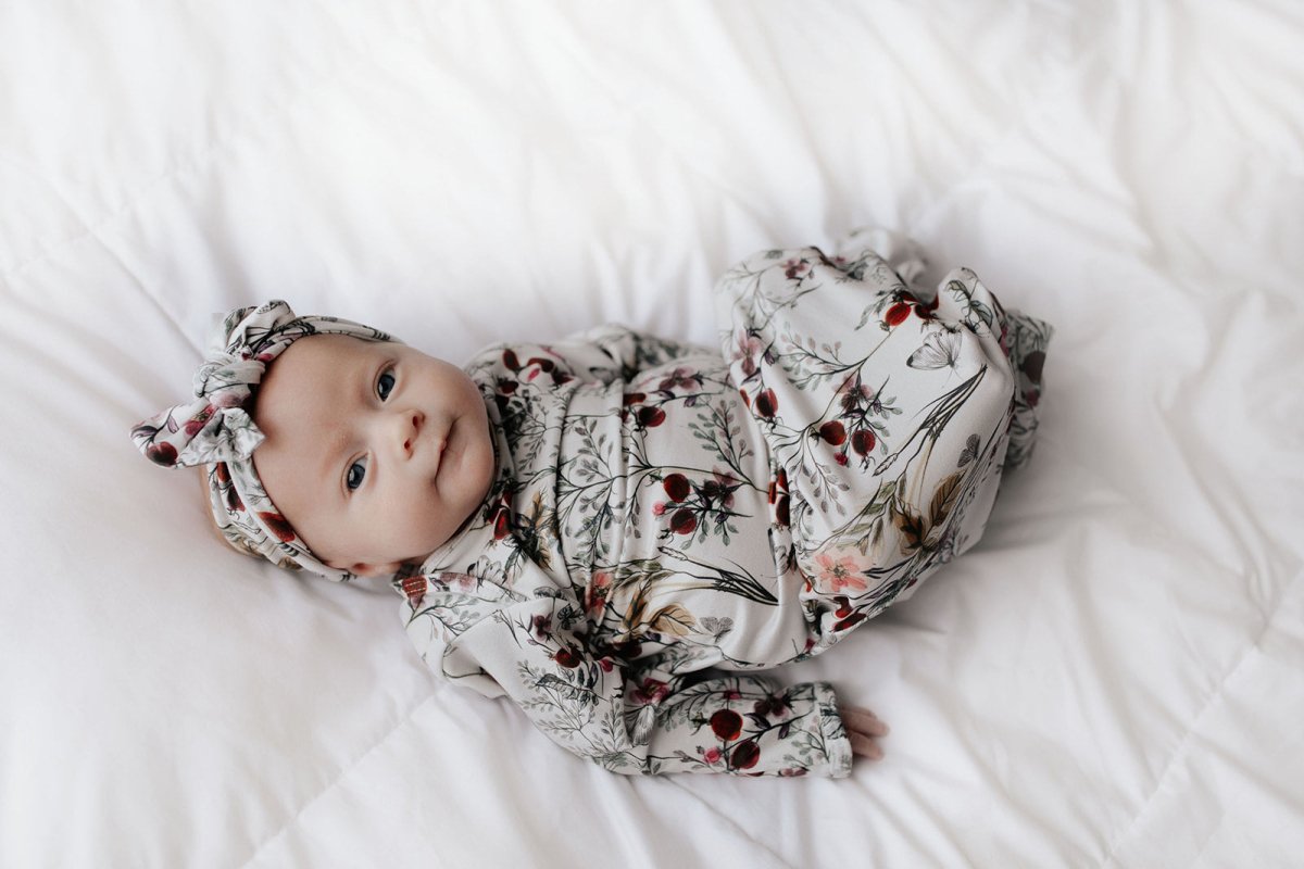 Three Little Tots Floral Newborn Knotted Baby Gown - 