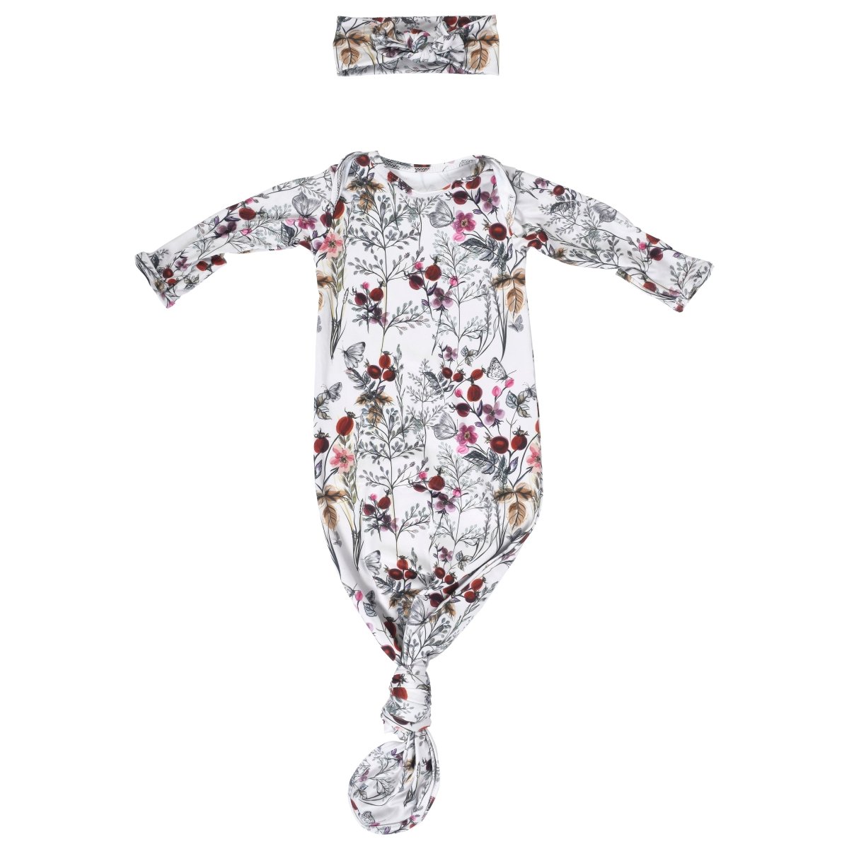 Three Little Tots Floral Newborn Knotted Baby Gown - 