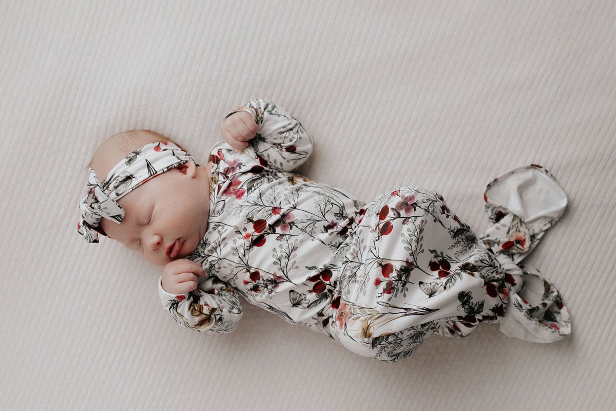 Three Little Tots Floral Newborn Knotted Baby Gown - 