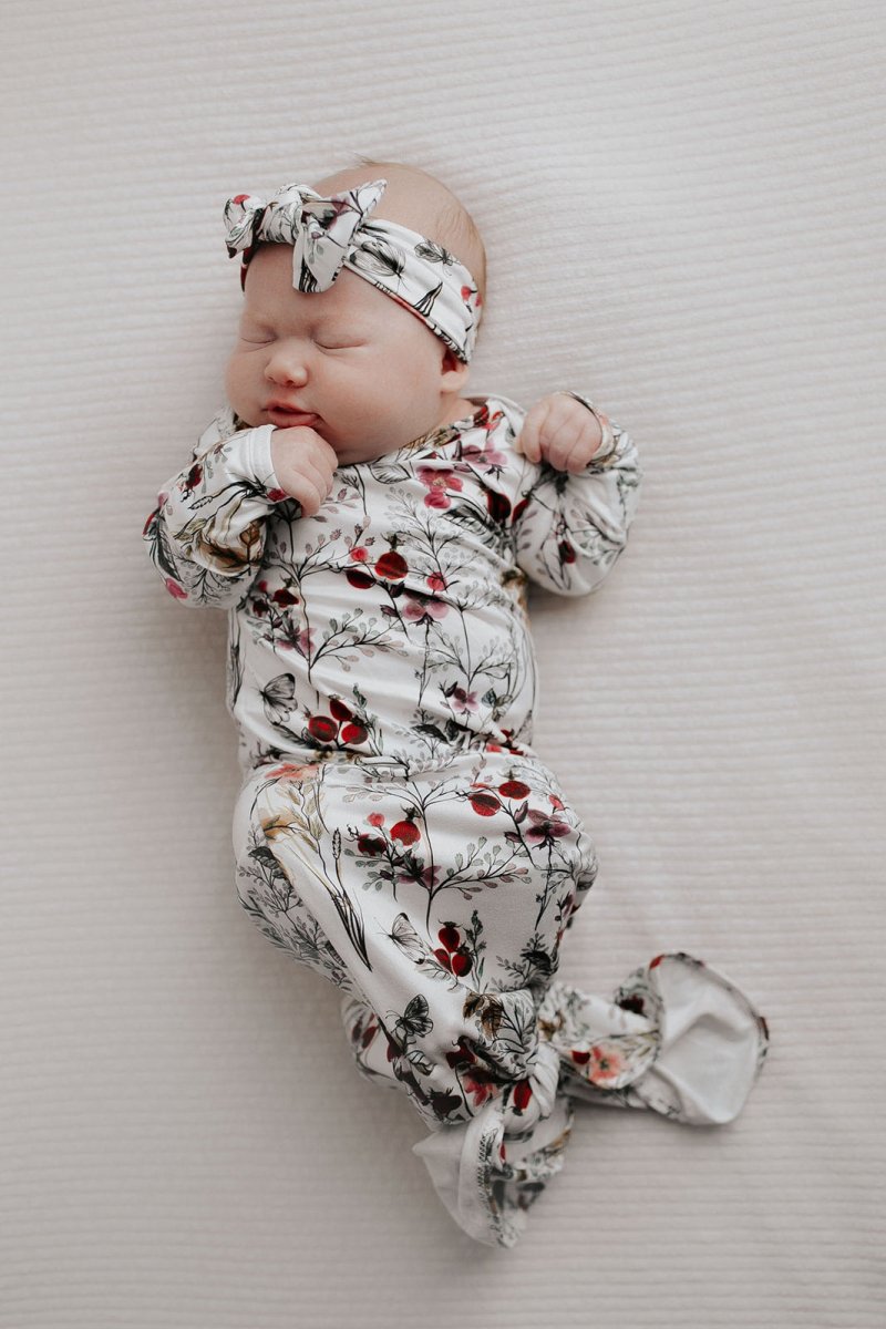 Three Little Tots Floral Newborn Knotted Baby Gown - 