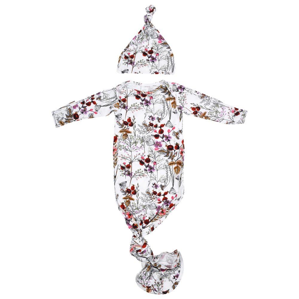 Three Little Tots Floral Newborn Knotted Baby Gown - 