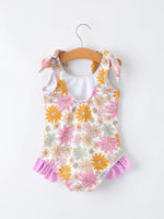 Rylee Faith Designs Floral Print Girls Ruffle Leg One Piece Swimsuit - 