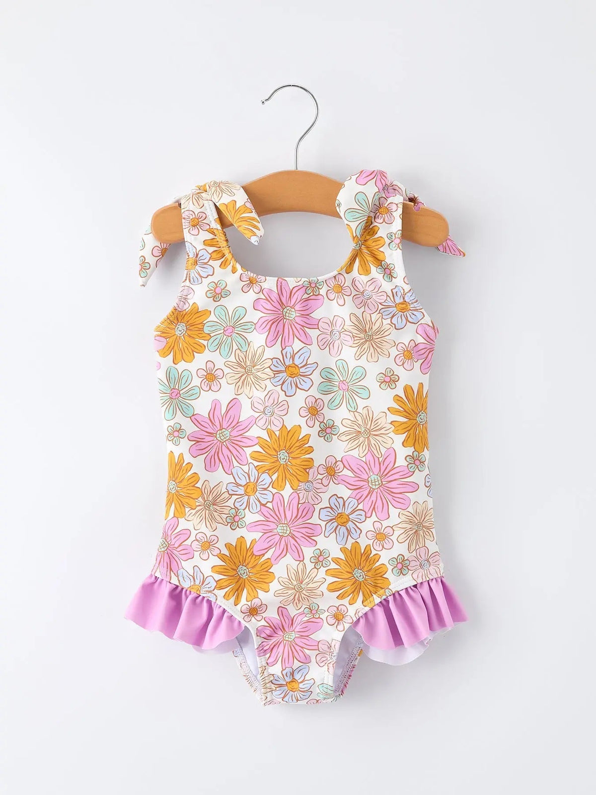 Rylee Faith Designs Floral Print Girls Ruffle Leg One Piece Swimsuit - 