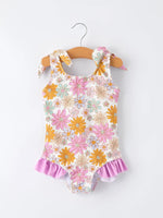 Rylee Faith Designs Floral Print Girls Ruffle Leg One Piece Swimsuit - 