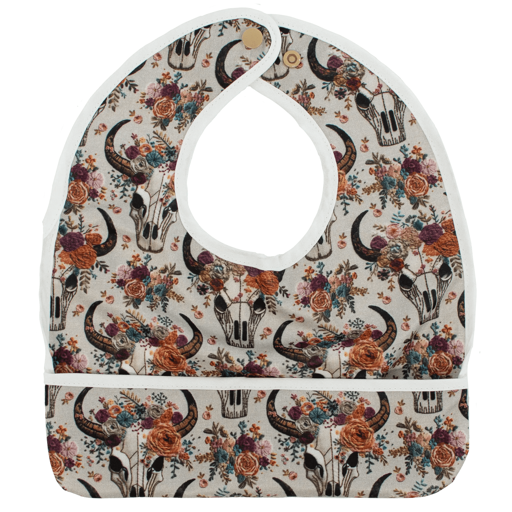 Texas Tushies Floral Skulls Embroidery Flip Bib With Pocket For Drool - 
