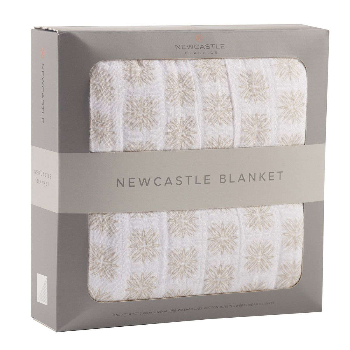 Soft organic cotton muslin baby blanket with a whimsical Flower Child floral print.