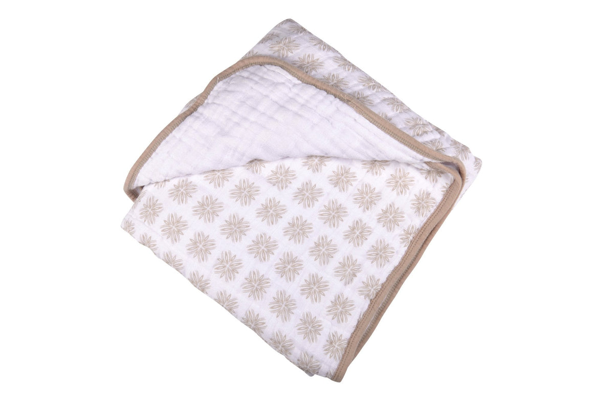 Soft organic cotton muslin baby blanket with a whimsical Flower Child floral print.