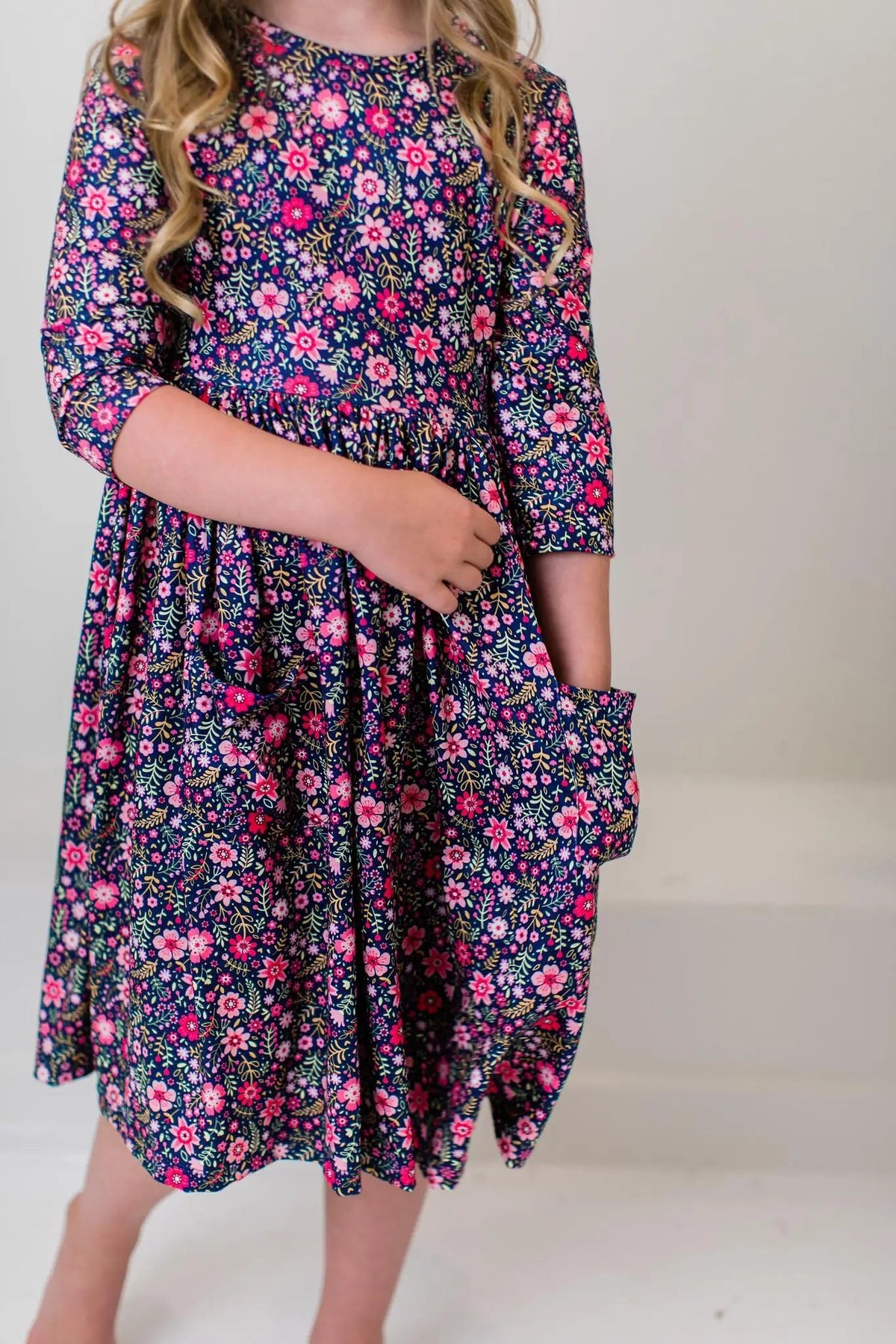 Mila & Rose ® Flower Farm 3/4 Sleeve Pocket Twirl Dress - 
