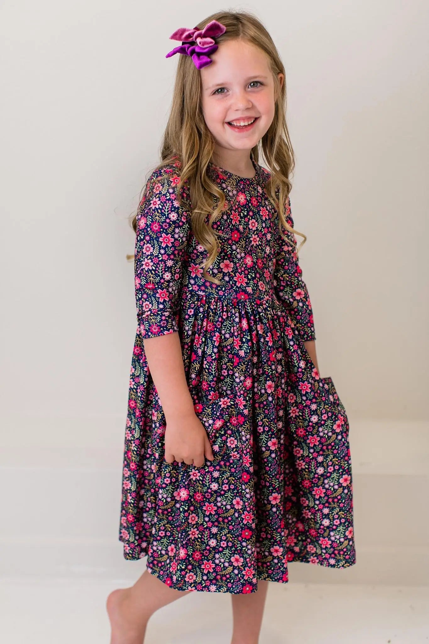 Mila & Rose ® Flower Farm 3/4 Sleeve Pocket Twirl Dress - 