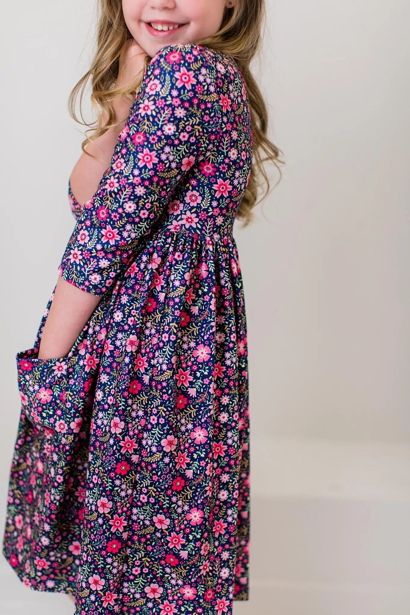 Mila & Rose ® Flower Farm 3/4 Sleeve Pocket Twirl Dress - 