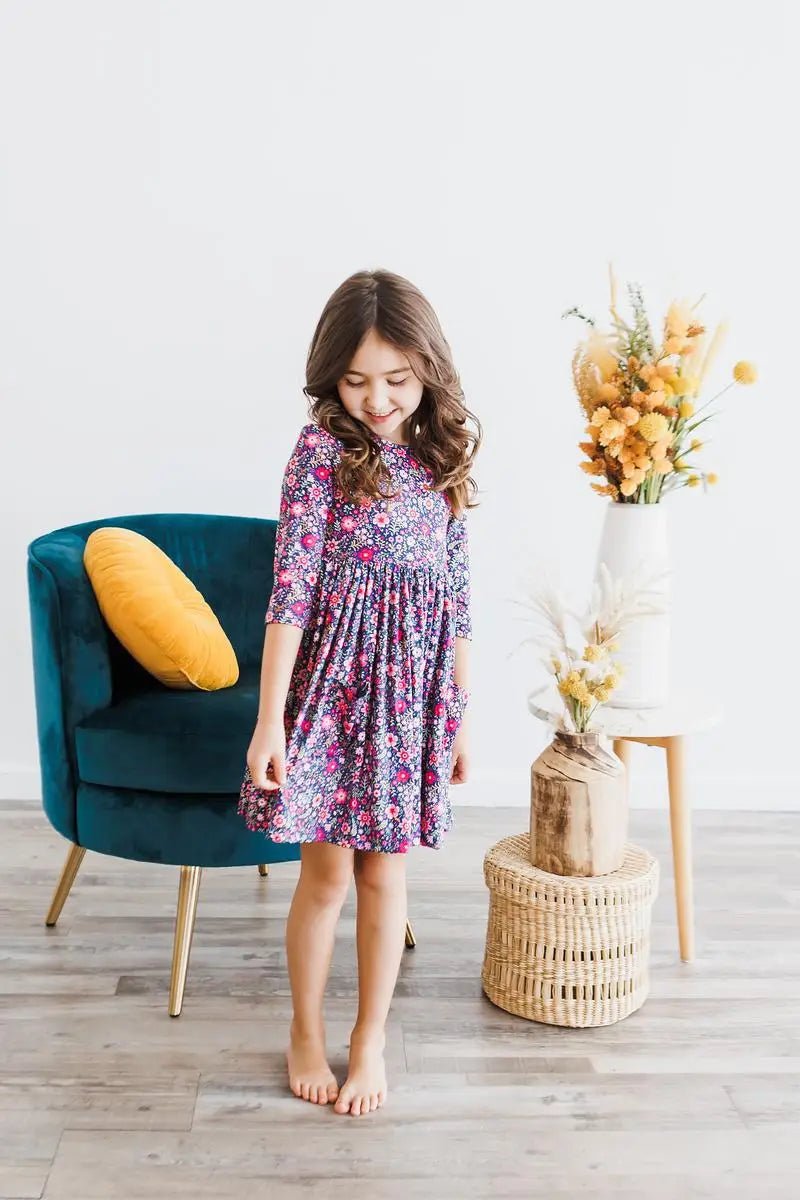 Mila & Rose ® Flower Farm 3/4 Sleeve Pocket Twirl Dress - 