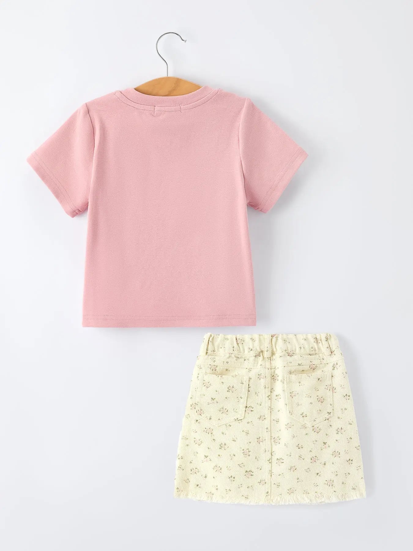Rylee Faith Designs Flower Letter Girl Short Sleeve Top Denim Skirt Set - 