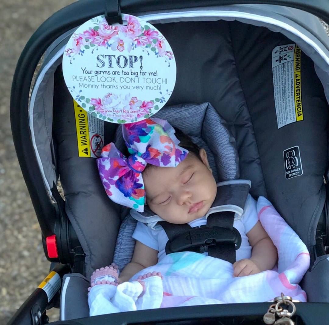 Three Little Tots Flower No Touching Baby Car Seat Sign Tag - 