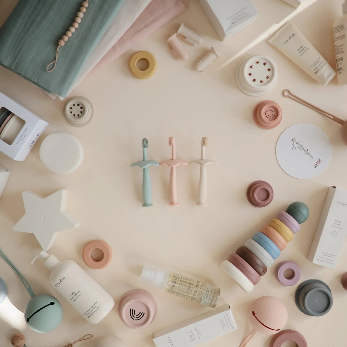 Mushie Flower Training Toothbrush for Kids - Soft Silicone Bristles for Gentle Cleaning and Gum Stimulation -